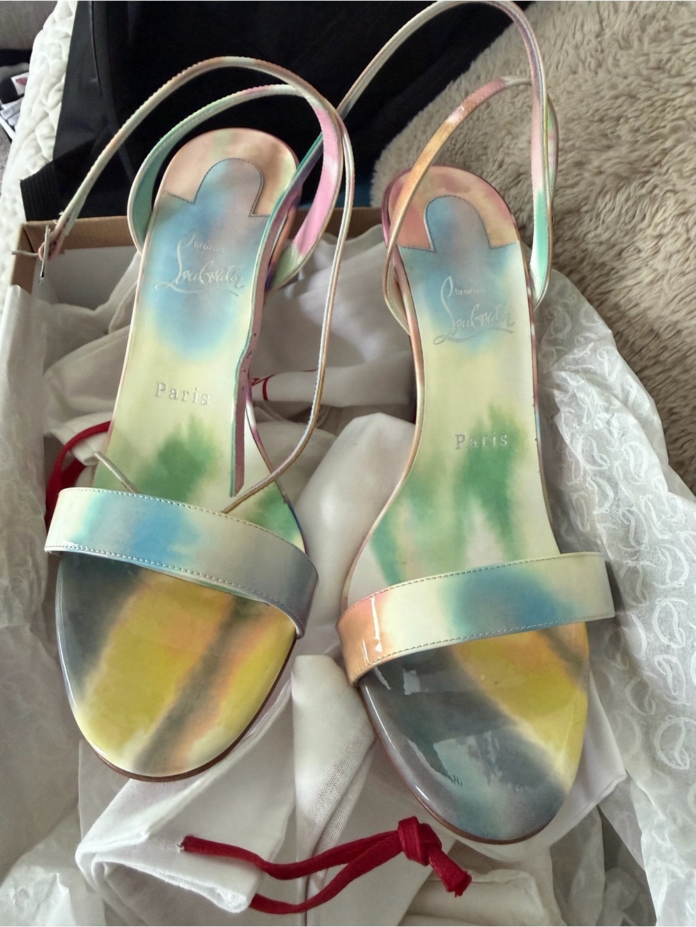 Christian Louboutin Pastel Tie-Dye Leather Slingback Sandals